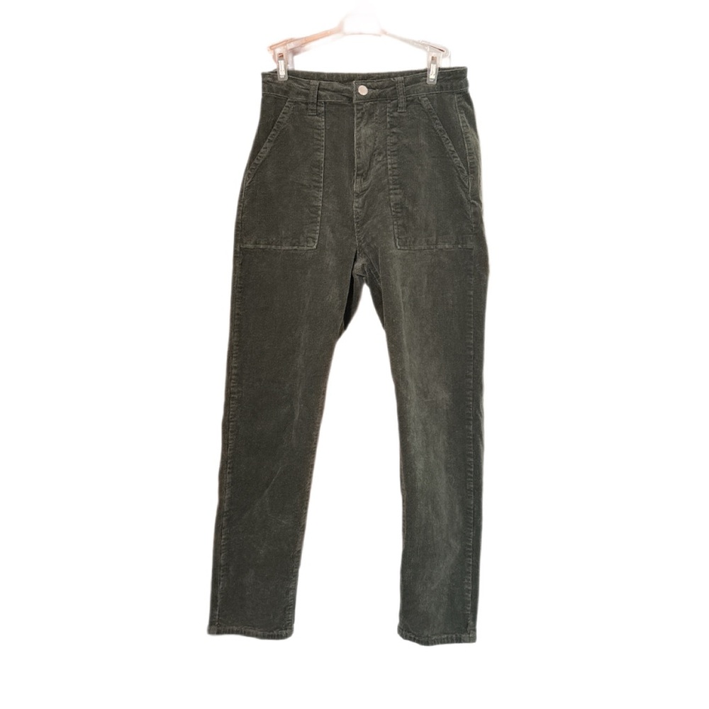 High-Waisted Corduroy Pants - Forest Green, Size Small